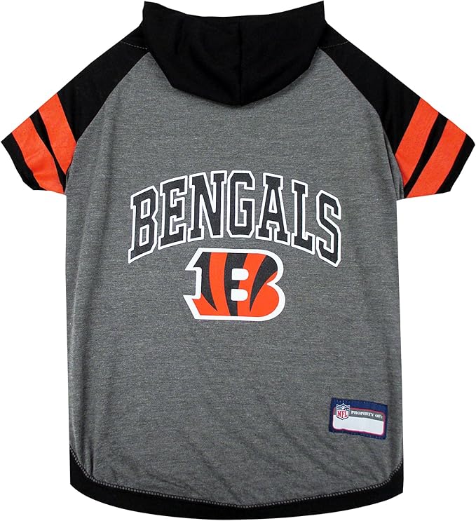 Pets First Hoodie T-Shirt for Dogs & Cats. NFL Cincinnati Bengals Football Licensed Dog Hoody Tee Shirt, X-Small Sports Hoody T-Shirt for Pets Licensed Sporty Dog Shirt (CIN-4044-XS)