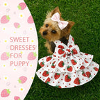 Dog Dress Bowknot Harness Leash Set for Small Dogs Red Strawberry Dog Cat Clothes Cute Puppy Outfits Pet Clothes Spring Summer Breathable Dresses(X-Samll)