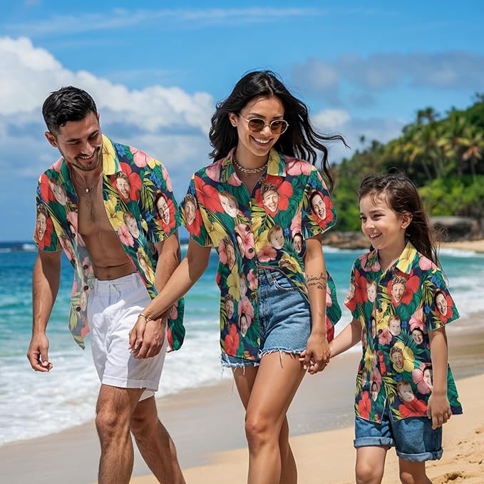Custom Hawaiian Shirt with Face for Men, Unisex Tropical Beach Shirts Personalized Casual Funny Hawaii Button Down Shirts