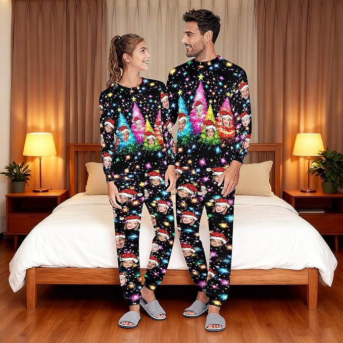 Artsadd Personalized Pajamas with Faces for Women Men Custom Christmas Pajamas Gifts for Family Couple, Funny Photo Pjs