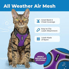 Voyager Escape-Proof Step-in Lock Cat Harness & 5ft Neoprene-Handle Leash Set All-Weather Mesh with Reflective Stitching for Small to Large Cats by Best Pet Supplies, Black Trim-Purple (327), XS