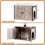 Dwanton Litter Box Enclosure, Cat Litter Box Furniture Hidden, Reversible Entrance Can Be on Left or Right Side, Wooden Cat Washroom Indoor, Greige, 27.6 Inches