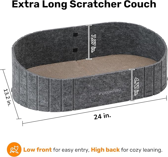 FUKUMARU Cat Scratcher, 24 Inch Sofa Shape Cat Scratcher Couch Bed, Reversible Detachable Cats Scratching Board, Round Cats Scratch Pads Refill Indoor, Dark Grey