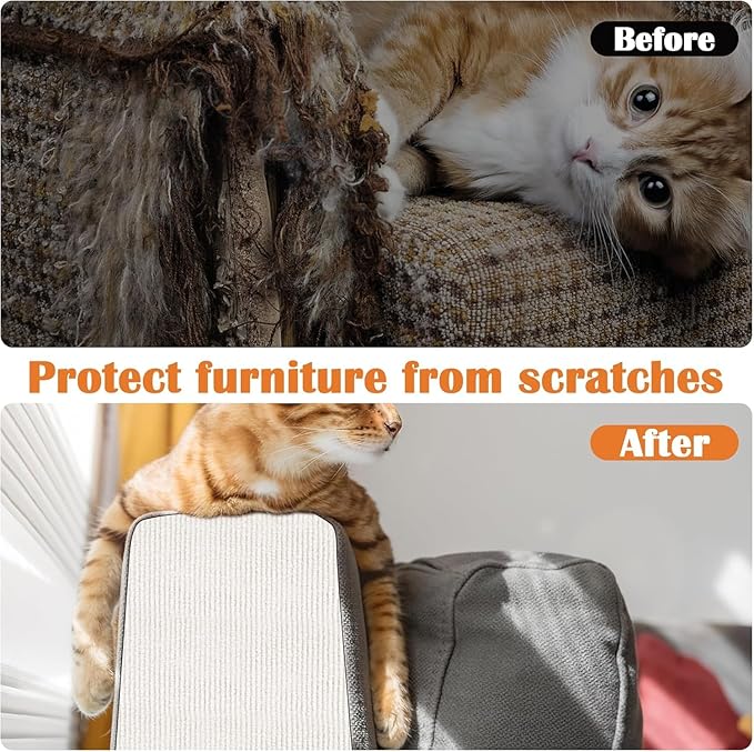 Cat Scratch Furniture Protector - 158" x 15.8" Trimmable Self-Adhesive Cats Claws Scratch Pads, DIY Cat Climbing Couch Protector for Scratch Post Cat Tree Replacement Indoor (Cream White)