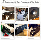 FUKUMARU Cat Beds for Indoor Pets 31.5 Inch, Extra Long Cozy Cat Bed Cave Tunnel for Multiple & Large Cats, Felt Kitten Hideaway House with Fluffy Ball, Scratch Resistant, Warm & Safe, Black