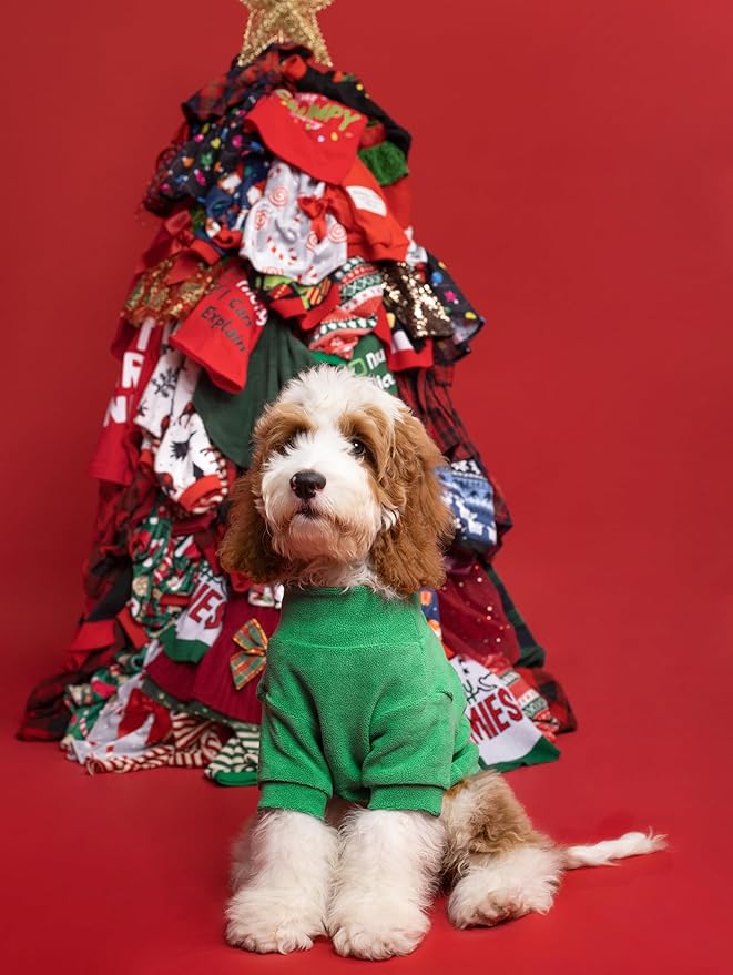 Fitwarm 3 Pack Classic Fleece Dog Sweater, Christmas Dog Winter Clothes for Small Dogs Boy Girl, Holiday Pet Apparel, Burgundy Red, Green, Navy Blue, Medium