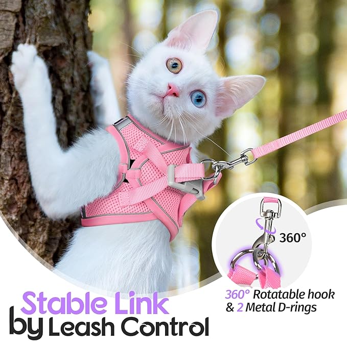 Dooradar Cat Harness and Leash Set, Escape Proof Lightweight Kitten Harness, Soft Breathable Reflective Vest for Outdoor Walking Traveling, Adjustable for Small Cats, Purple & Pink, S