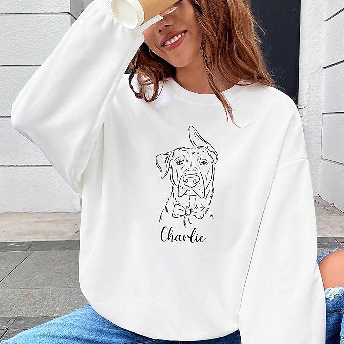 Noni Personalized Portrait Hoodie or Sweatshirt with Dog Cat Photo, Custom Sweatshirt with Drawing and Name, Unique Gift for Dog Mom Dad, Animal Lover Birthday 4