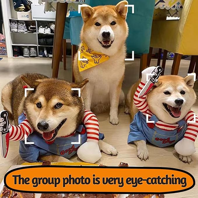 Pet Deadly Doll Dog Costume, Novelty Halloween Christmas Costumes Funny Dog Cosplay Outfits Cute Clothes for Small Medium Large Dogs Cats Party Dress Up Cool Puppy Costumes Scary Spooky Apparel Blue