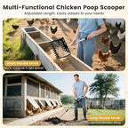 Chicken Poop Scooper and Rake, 2-in-1 Metal Sand Sifting Shovel with 24-68 Inch Adjustable Stainless Steel Handle, Cleaning Tools for Outdoor Chicken Coops, Farm Animals House