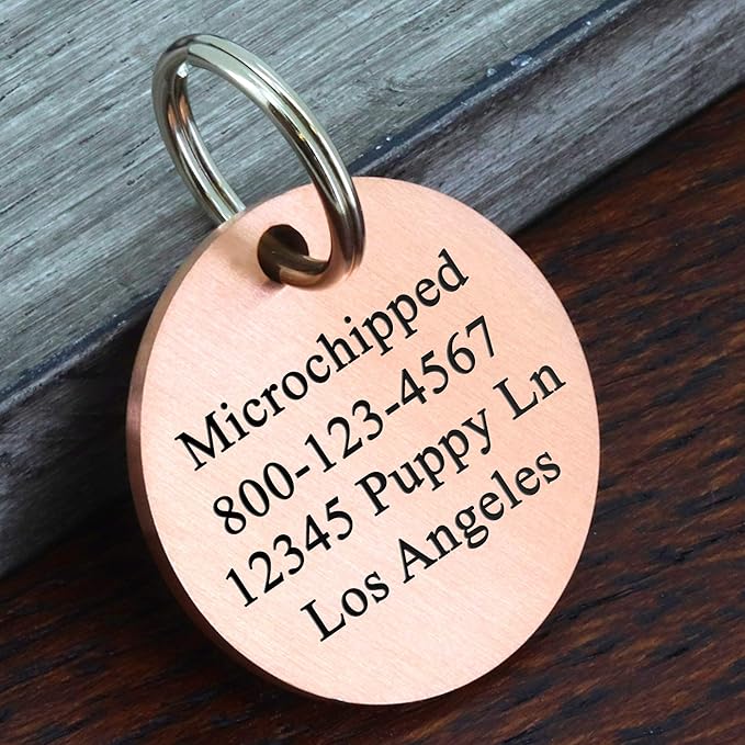 Ultra Joys Stainless Steel Pet ID Tag Dog Name Tags Personalized Front and Back Engraving, Customized Dog Tags and Cat Tags, Optional Engraved on Both Sides, Round Tag Vine Design, Rose Small
