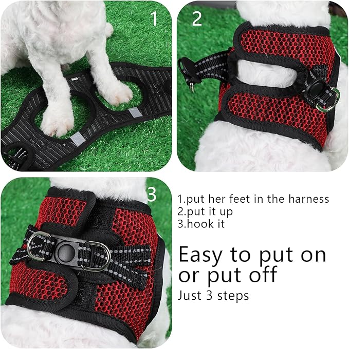 Dog Harness for Medium Dogs Chihuahua Harness Tiny Dog Harness for Cats Dogs Adjustable Reflective Pet Harness Small Cat Harness (Red, Medium)