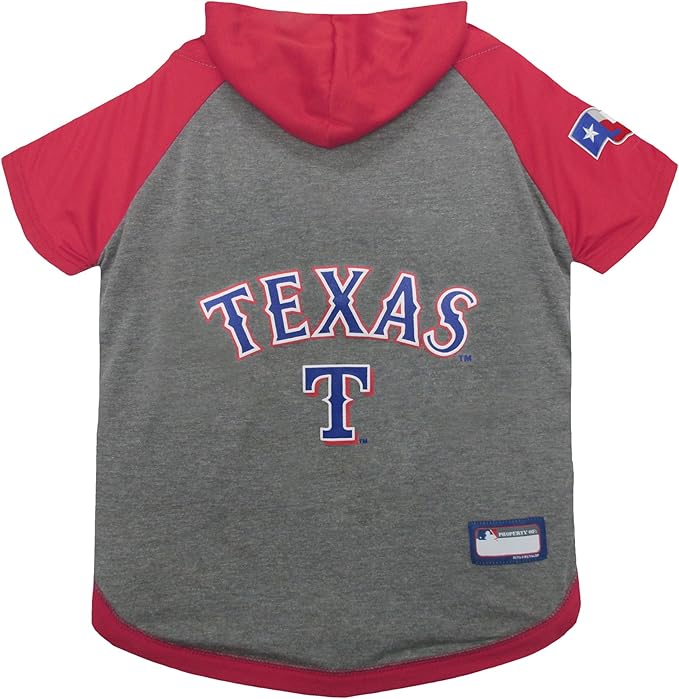 MLB Hoodie Shirt for Dogs & Cats - Texas Rangers Dog Hooded T-Shirt, Small. - MLB Team Color Hoody Vest for Baseball Fans