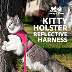 Kitty Holster Reflective Cat Harness – High-Visibility Cat Harness for Travel, Day and Night Walking - Soft Cotton Cat Accessories, Breathable, Secure & Washable, Made in USA - Flamingo Pink, S to M