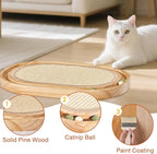 Oval Sisal Cat Scratcher with Ball Track - Woven Sisal Cat Scratching Pad & Interactive Cat Toy, Wooden Track with 3 Toy Balls for Indoor Cats, No Assembly Needed