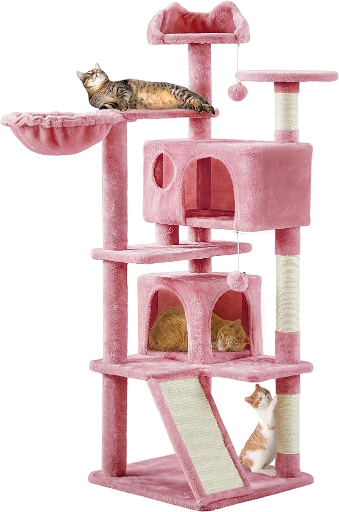 Topeakmart 57 inches Multi-Level Cat Tree Cat Condo with Scratching Posts Kittens Activity Tower Pet Play House Furniture, Pink