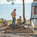 GENIMO Outdoor Rug 3'x5' Waterproof, Reversible Camping Mat, Plastic Straw Rugs for Patio, RV, Camper, Balcony, Backyard, Picnic, Deck (Black & Brown)