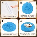 Dogs Bed for Small Dogs, Anti-Anxiety Washable Round Bed (Light Blue, 24.0" L x 24.0" W x 8.0" Th)