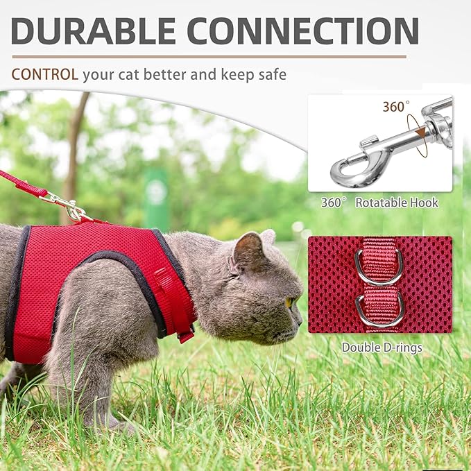 PUPTECK Soft Mesh Cat Vest Harness and Leash Set Puppy Padded Pet Harnesses Escape Proof for Cats Small Dogs, Red Small