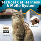 Tactical Cat Harness Khaki for Walking Esacpe Proof,Adjustable Soft Mesh Large Cat Vest with Rubber Handle Easy to Control,Molle Patches L