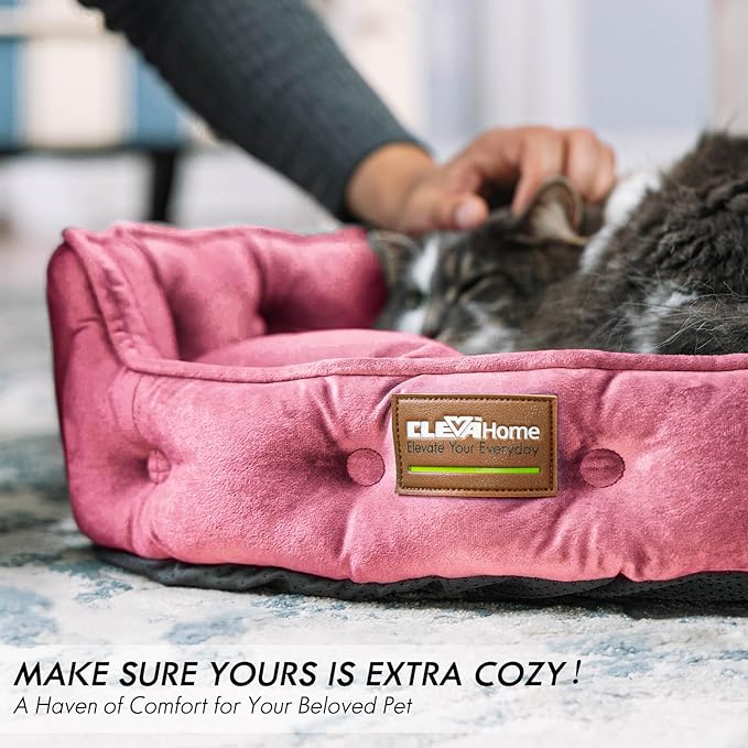 ClevaHome Cat Dog Bed for Small Pets up to 15lbs - Round Cat Beds for Indoor Cats, Machine Washable Comfortable Pet Bed for Puppy and Kitten with Non-Slip Bottom (Plum Pink)