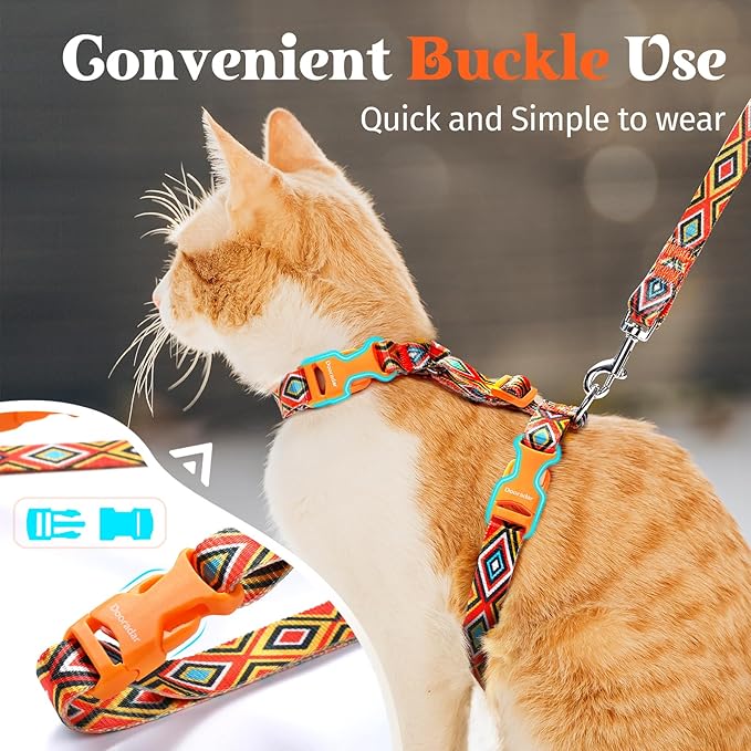 Dooradar Cat Harness and Leash, Escape Proof Adjustable Kitten Vest, Lightweight Soft Pet Straps, Easy Wearing for Small Medium Kitty Safe Walking Travel Control, Orange & Black, M