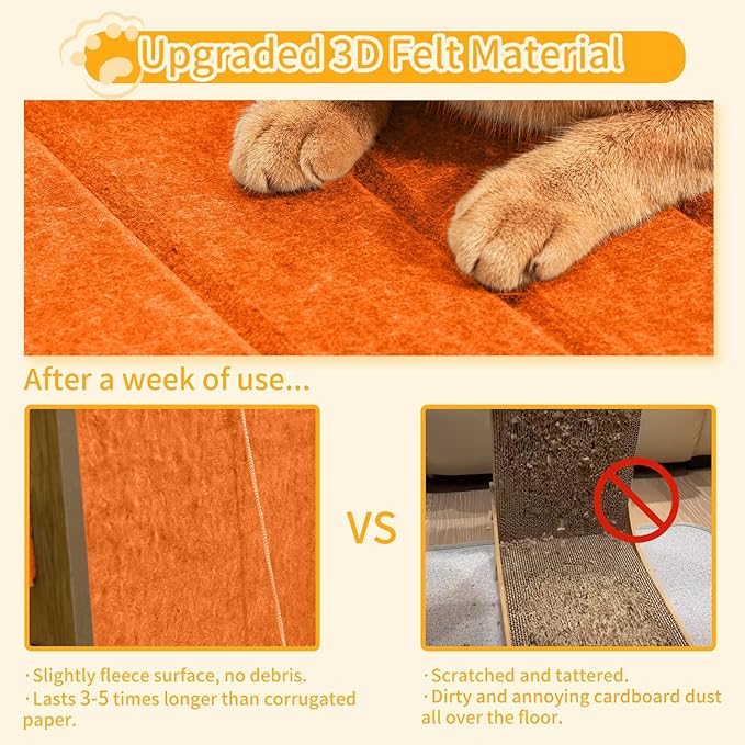 Cat Scratch Pad Felt Cat Scratcher for Indoor Cats Scratching Board Scratchers for Large Cat Scratch Furniture Protector with Ball Kitten Toys L Shape 26.8 Inch Orange