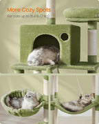 Feandrea Cat Tree, 81.1-Inch Large Cat Tower, Multi-Level Plush Condo with 13 Scratching Posts, 2 Perches, 2 Caves, Basket, Hammock, Pompoms, Green UPCT190C01