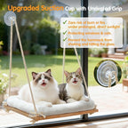 Cat Window Perch, Rustic Cat Hammock Bed with Solid Wood Seat 4 Heavy Duty Suction Cups, Plush Cushion, Indoor Pet Window Hammock for Cats for Large Cats