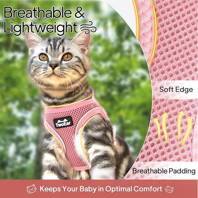 TwoEar Cat Harness and Leash, Soft Dog Vest Harness Adjustable, Breathable Mesh Step-in Puppy Walking Jacket Reflective Easy Control for Extral Small Pets for Outdoor Walking (XXXS, Pink)