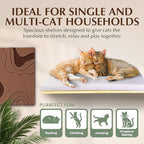 Extra Large 23.6”x12.6” CALLICO HAVEN- Stylish Cat Wall Shelves with Cushion, Modern Wall-Mounted Cat Tree Furniture, Window Cat Shelf & Perch, Sturdy/Hidden Mounts, Washable Cover - Flat Shape