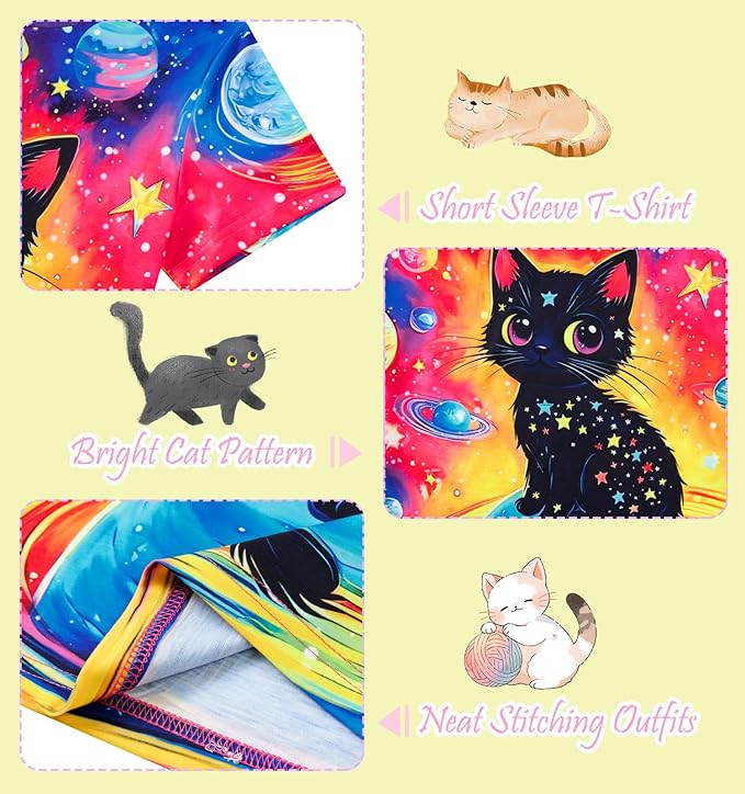 Funnycokid Girls Shirts Cat T Shirt Size 5-12 Clothes for Kids