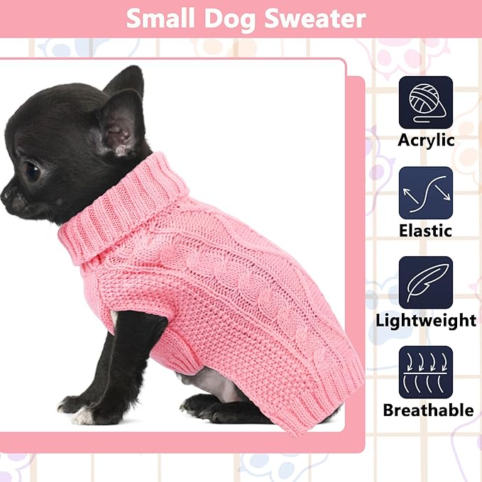 Dog Sweaters for Small Dogs Winter Dog Clothes Turtleneck Puppy Sweater Warm Pet Clothes Knitted Solid Cat Sweater Dogie Outfit XS~L(Light Pink,L)
