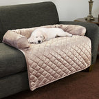 Couch Cover for Dogs - 35x35 Pet Furniture Protector with Memory Foam Neck Bolster, Quilted Fabric, and Water-Resistant Base Layer by PETMAKER (Beige