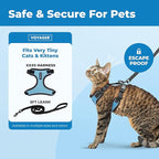 Voyager Escape-Proof Step-in Lock Cat Harness & 5ft Neoprene-Handle Leash Set All-Weather Mesh with Reflective Stitching for Small to Large Cats by Best Pet Supplies, Black Trim-Baby Blue (327), XXXS