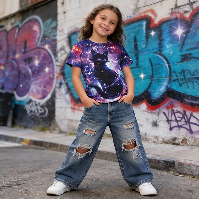Funnycokid Girls Shirts Cat T Shirt Size 5-12 Clothes for Kids