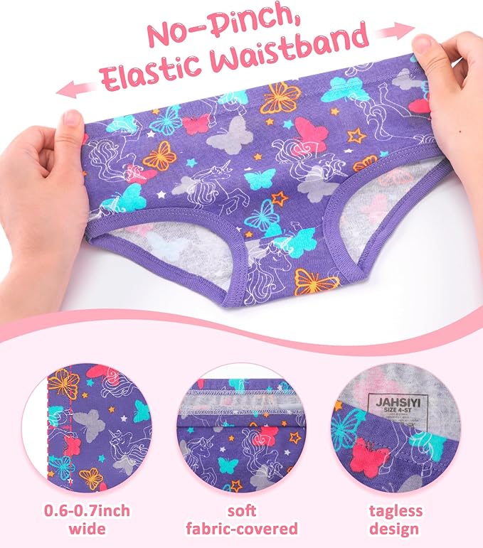Girls and Toddlers 100% Cotton Underwear Tagless Soft Panties Size 2-3T,4-5T,6,8,10,12 (6-Pack)