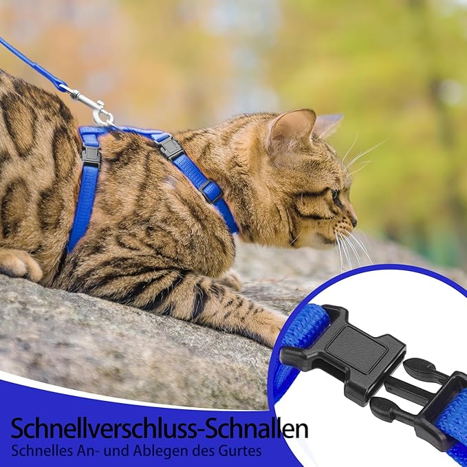 PUPTECK Adjustable Cat Harness and Leash Set Escape Proof Kitten Strap Collar for Walking Travel, Blue