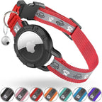 Reflective AirTag Cat Collar, Integrated Cat Tracker Collar with Air Tag Holder and Bell, Safety Elastic Band Cat GPS Collars for Girl Boy Cats, Kittens and Puppies (Red, XS)