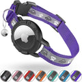 Reflective AirTag Cat Collar, Integrated Cat Tracker Collar with Air Tag Holder and Bell, Safety Elastic Band Cat GPS Collars for Girl Boy Cats, Kittens and Puppies (Purple, XS)
