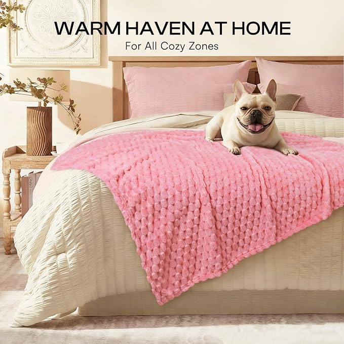 Luciphia Soft 300GSM Fleece Pet Blanket for Small Medium Large Dogs Washable 3D Textured Flannel Cat Puppy Decorative Furniture Protector Throw Durable Pink, XL(57''x40'')