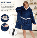 Wearable Blanket Hoodie with Giant Pocket, Soft Warm Sherpa Fleece Oversized Blanket Sweatshirt Gifts for Women Men