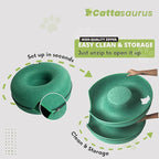Cattasaurus Peekaboo Cat Cave Donut for Multiple & Large Cats up to 30-45 lbs, 3-in-1 Self Warming Cat Bed, Tunnel & Scratcher for Indoor Cats, Washable & Detachable Dog Bed (Forest Green, Large)