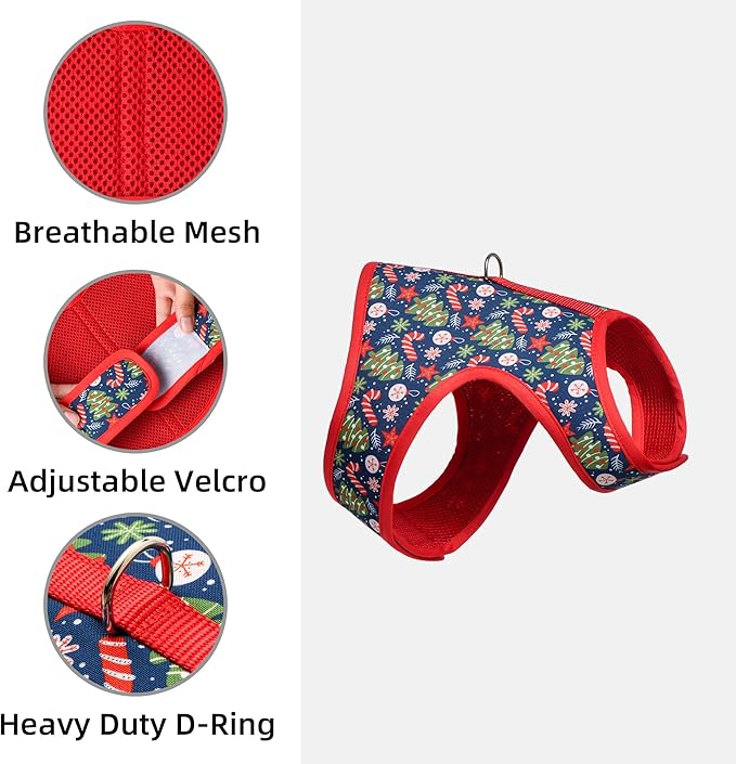 Mile High Life Velcro Dog Harness, Air Mesh Floral Vest Harness for 20 lbs Small Dogs & Cats, Easy Get on Adjustable Easy Closures Both Neck and Chest(Red Tree, XS Chest 14"-16")