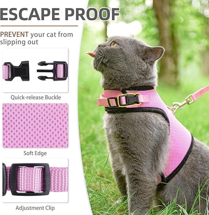 PUPTECK Soft Mesh Cat Vest Harness and Leash Set Puppy Padded Pet Harnesses Escape Proof for Cats Small Dogs (Small, Pink)
