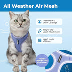 Voyager Escape-Proof Step-in Lock Cat Harness & 5ft Neoprene-Handle Leash Set All-Weather Mesh with Reflective Stitching for Small to Large Cats by Best Pet Supplies, Lavender (327), XS