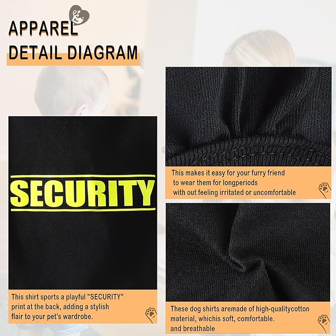 Discover Cozy Cotton Canine Wear: Soft, Lightweight, and Breathable Dog Shirt Vest with Eye-Catching Graphics(Security), Keeping Your Furry Friend Warm and Comfy! Black M