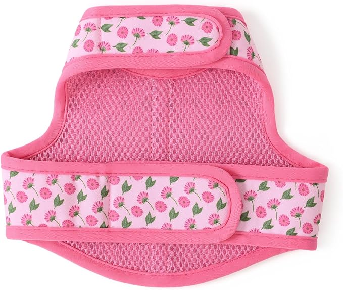 Mile High Life Dog Harness, Air Mesh Floral Vest Harness for 20 lbs Small Dogs & Cats, Easy Get on Adjustable Easy Closures Both Neck and Chest(Pink Flower, S Chest 16"-18")