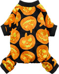 Fitwarm Halloween Pumpkin Dog Pajamas, Funny Dog Winter Clothes for Small Dogs Girl Boy, Pet Jumpsuit, Cat Halloween Costumes with Feet, Lightweight Velvet, Black, Orange, Medium