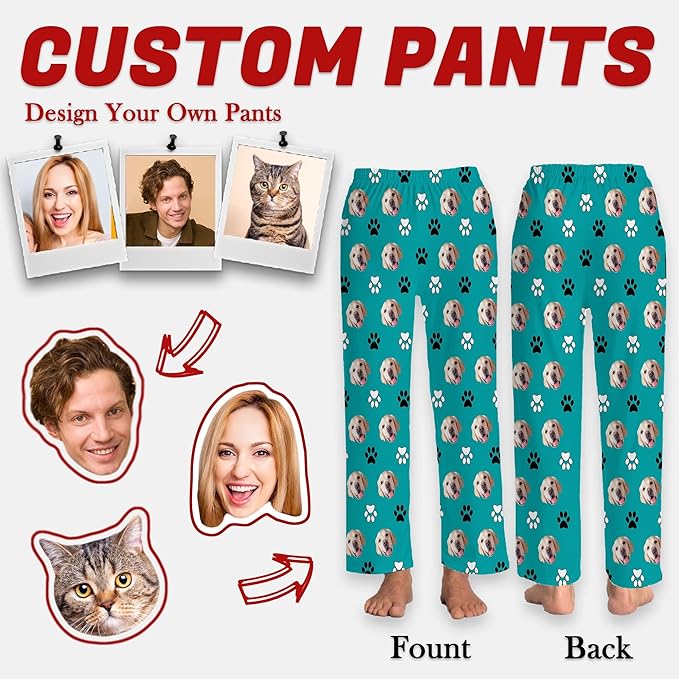 Personalized Face Pajama Pants for Men Women Custom Photo Printed Pajamas Bottoms Trousers Gift for Christmas Birthday